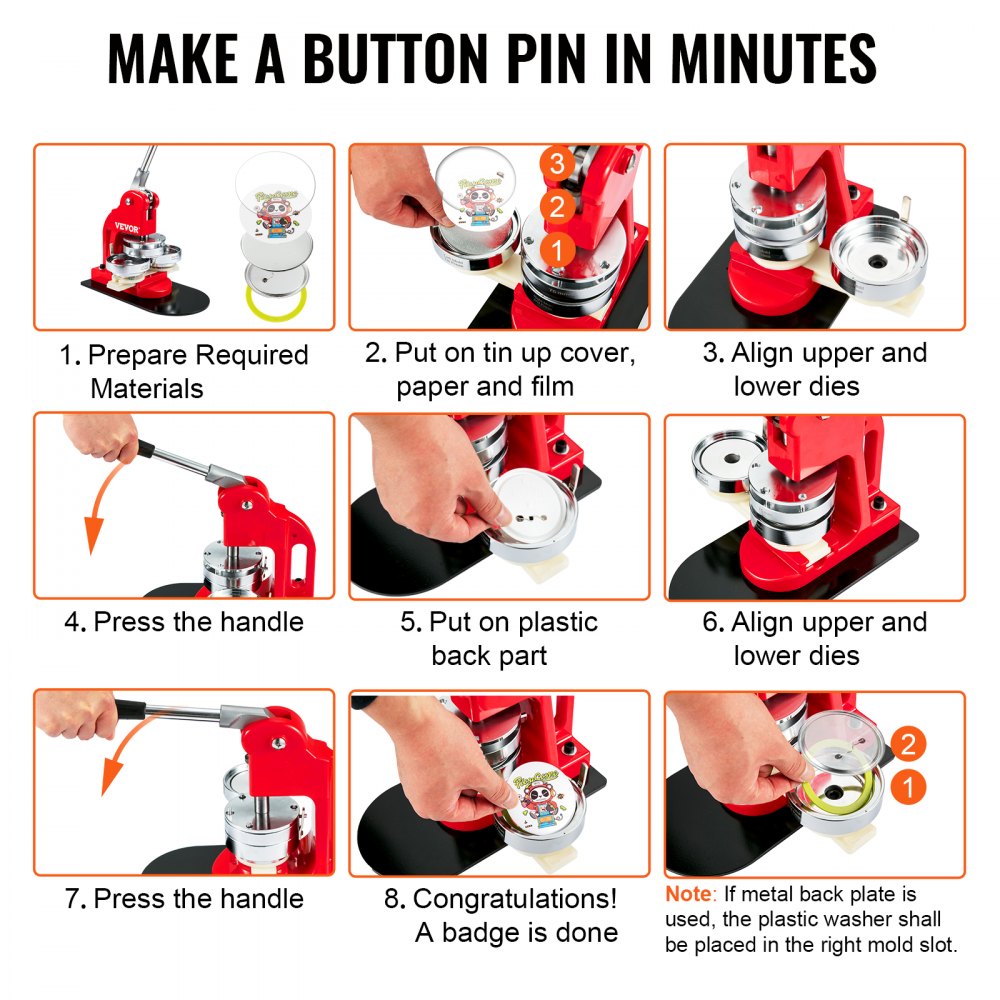 VEVOR 500 Sets 1.25 inch 32mm Pin Back Button Parts, DIY Round Button Badge Parts, Set Includes Metal Top, Plastic/Metal Button, Clear Film, and Blank Paper For Gifts Presents, Machine NOT Included