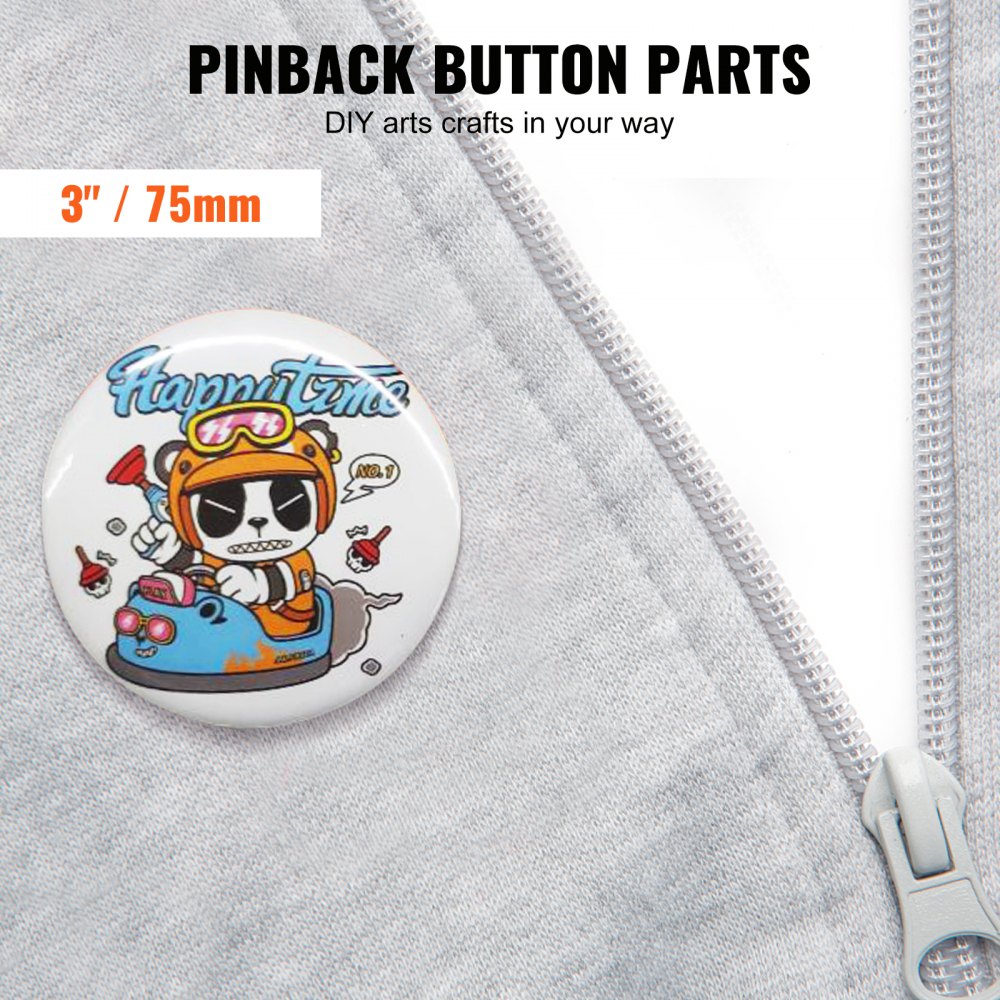 VEVOR 200 Sets 3 inch 75mm Pin Back Button Parts, DIY Round Button Badge Parts, Set Includes Metal Top, Plastic/Metal Button, Clear Film, and Blank Paper For Gifts Presents, Machine NOT Included