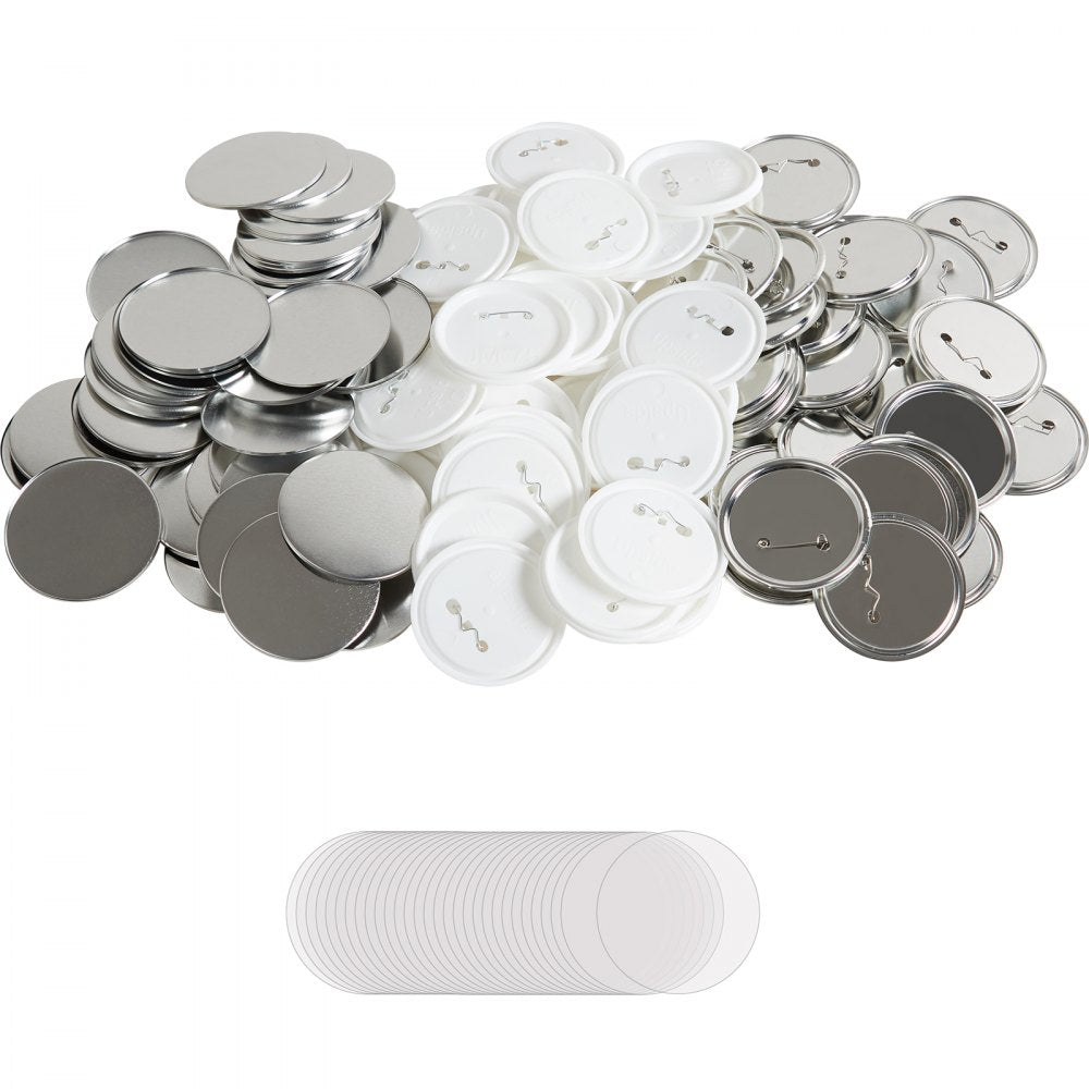 VEVOR 200 Sets 3 inch 75mm Pin Back Button Parts, DIY Round Button Badge Parts, Set Includes Metal Top, Plastic/Metal Button, Clear Film, and Blank Paper For Gifts Presents, Machine NOT Included