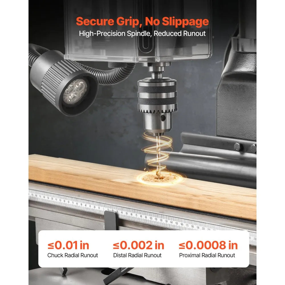 VEVOR 15.875-Inch Mill Drill Machine, 2 HP, Benchtop Milling Drill Press, 150-2560 RPM Adjustable Speed, with Rotating Vise, Laser and Work Light, Milling Drilling Machine, for Woodworking Light Metal
