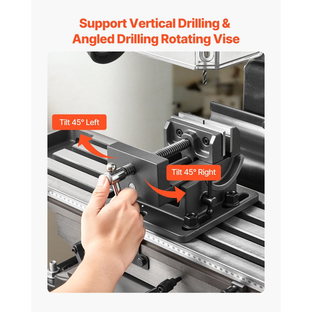 VEVOR 15.875-Inch Mill Drill Machine, 2 HP, Benchtop Milling Drill Press, 150-2560 RPM Adjustable Speed, with Rotating Vise, Laser and Work Light, Milling Drilling Machine, for Woodworking Light Metal
