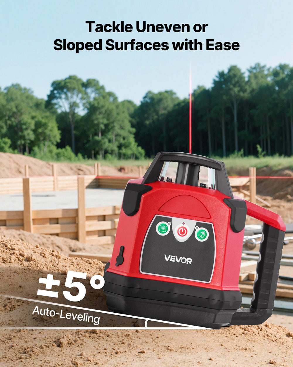 VEVOR rotary laser level self-leveling ±5 degrees for uneven or sloped surfaces