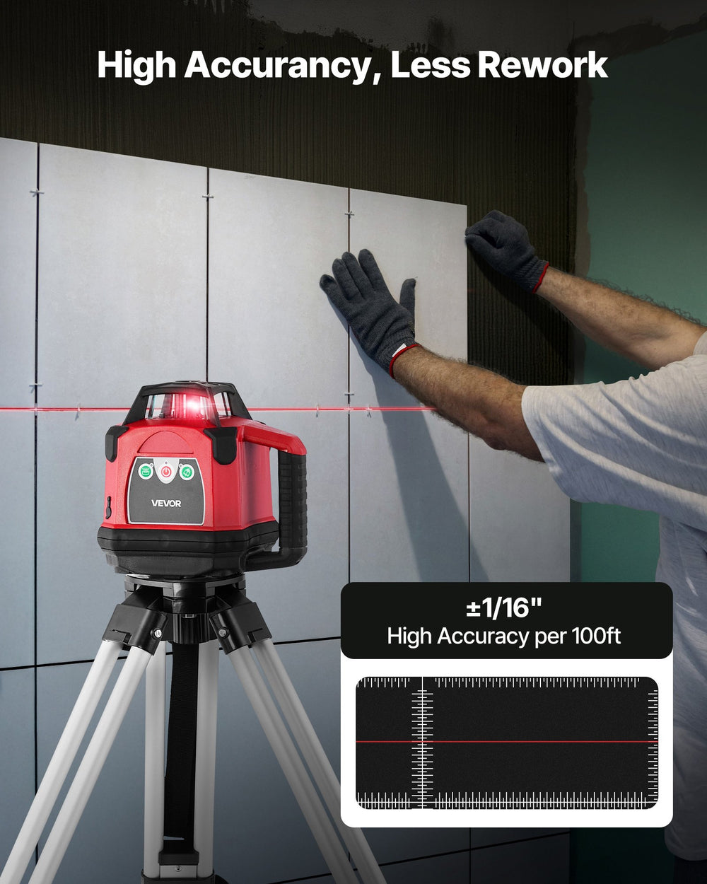 VEVOR rotary laser level high accuracy ±1/16 inch per 100 ft