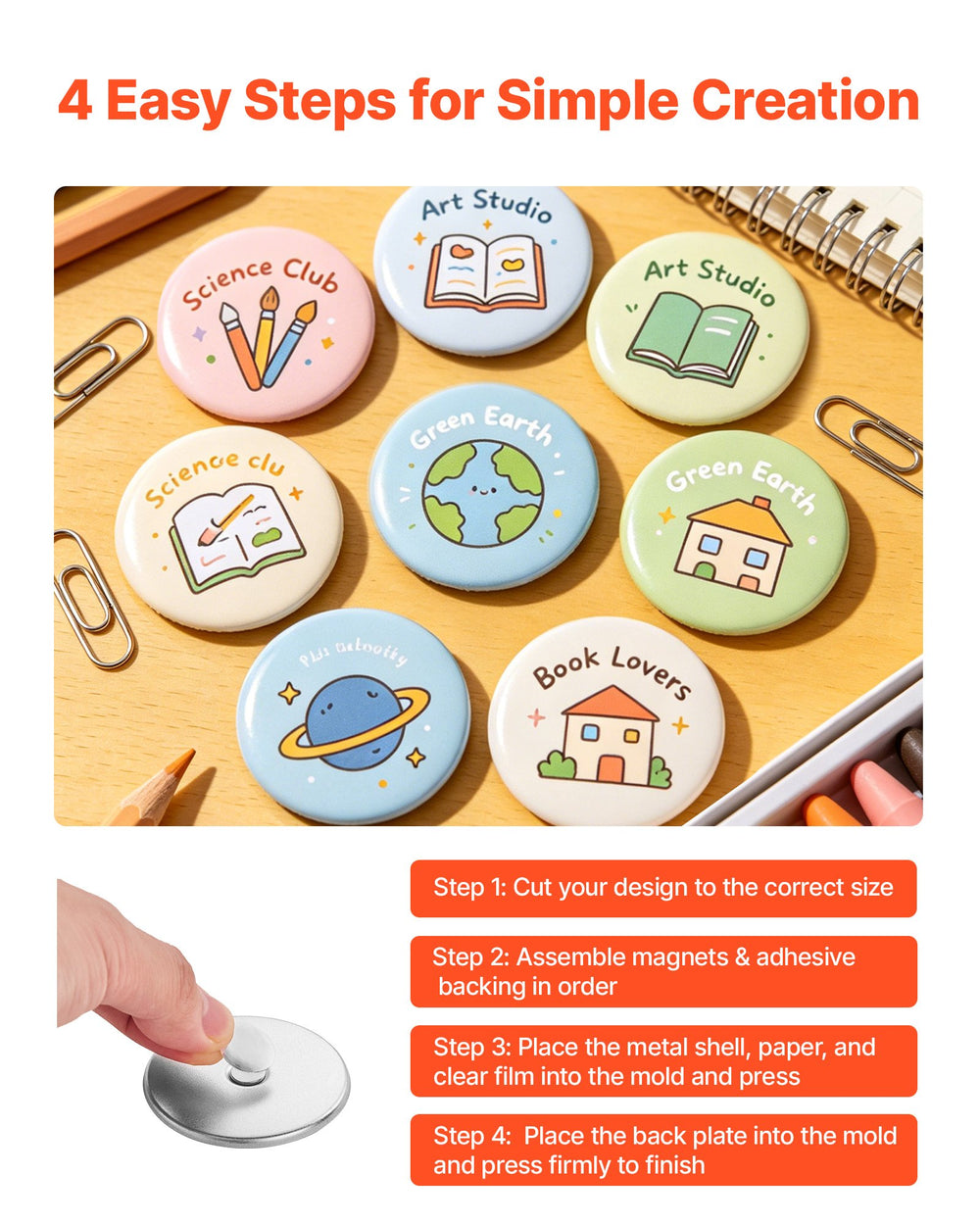 VEVOR Button Maker Supplies 50 Sets 2.28 in / 58 mm Refrigerator Magnets, Bottle Openers, and Keychains Button Parts with Backs, Shells, Clear Mylar Films, and Blank Circle Papers, for Home DIY
