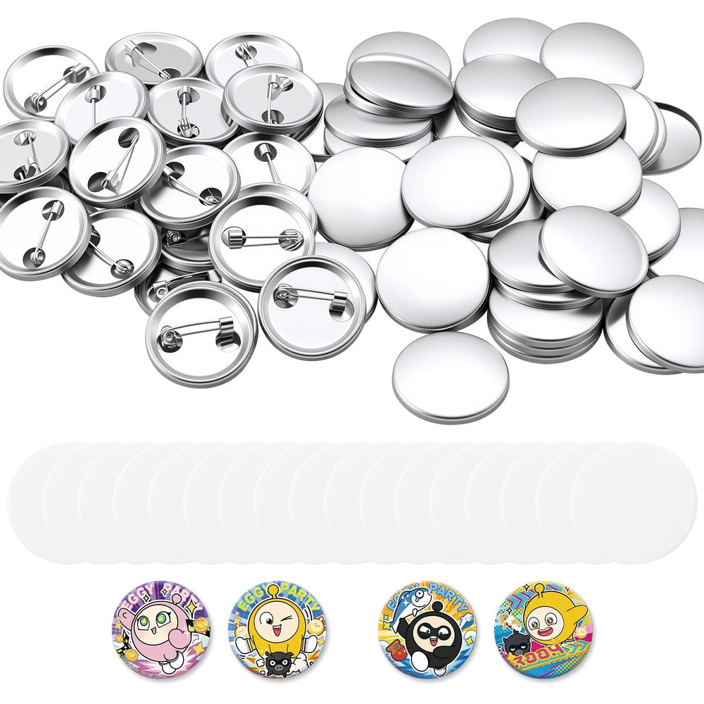 VEVOR Button Maker Supplies 200 Sets 2.28 in / 58 mm Pin Back Button Parts, with Metal Backs, Metal Shells, Clear Mylar Films, and Blank Circle Papers, for Home DIY, School Events, and Custom Studio