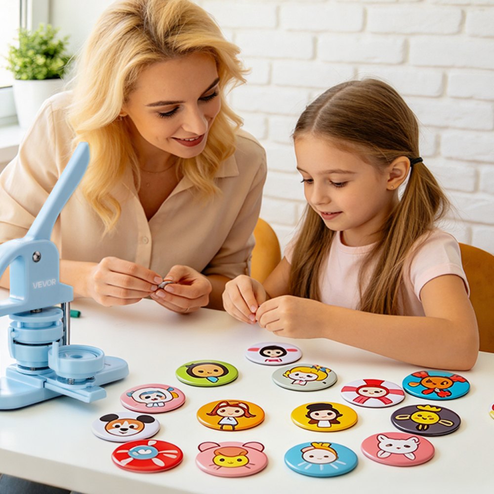 VEVOR Button Maker Supplies 100 Sets 2.95 in / 75 mm Pin Back Button Parts, with Metal Backs, Metal Shells, Clear Mylar Films, and Blank Circle Papers, for Home DIY, School Events, and Custom Studio