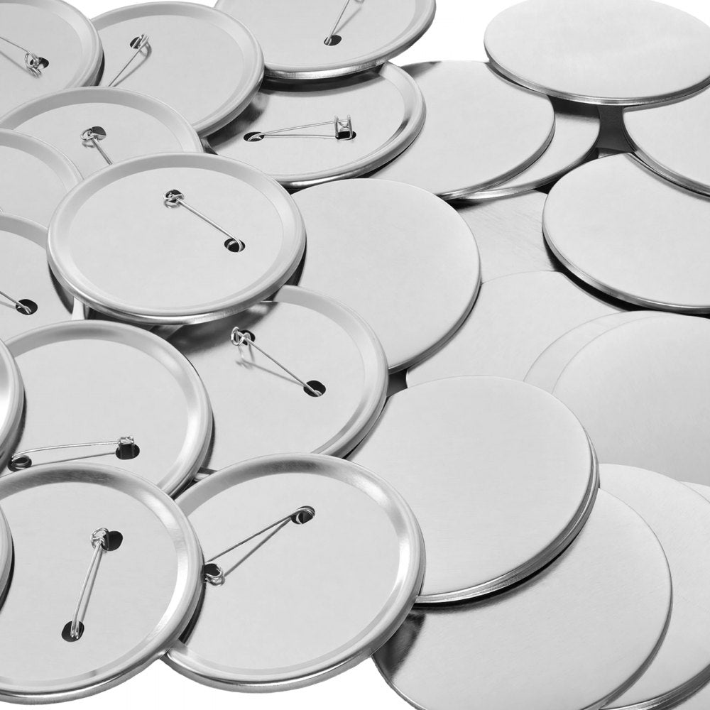 VEVOR Button Maker Supplies 100 Sets 2.95 in / 75 mm Pin Back Button Parts, with Metal Backs, Metal Shells, Clear Mylar Films, and Blank Circle Papers, for Home DIY, School Events, and Custom Studio
