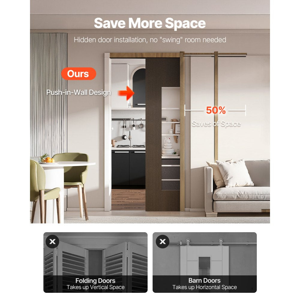 VEVOR Pocket Door Frame Kit, for 24-30 in Wide 80 in High Door, Pocket Door Kit with Two-Way Soft Close Mechanism, Slide Smoothly Quietly, Easy to Install, Wood and Galvanized Steel, for Living Room