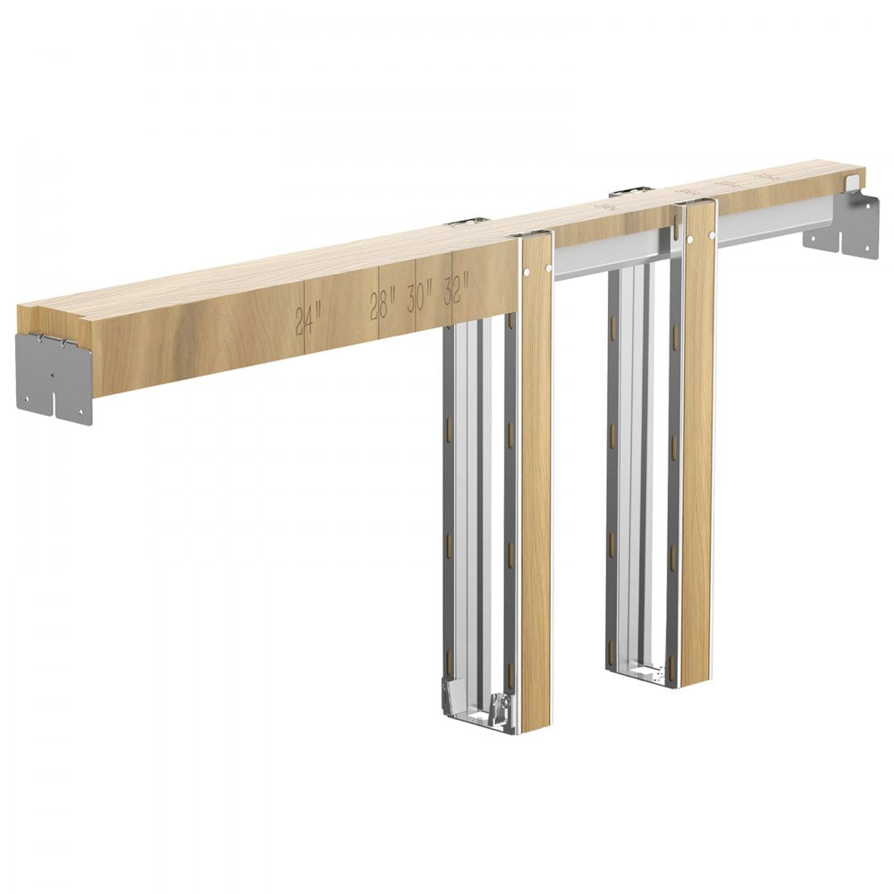 VEVOR Pocket Door Frame Kit, for 24-30 in Wide 80 in High Door, Pocket Door Kit with Two-Way Soft Close Mechanism, Slide Smoothly Quietly, Easy to Install, Wood and Galvanized Steel, for Living Room