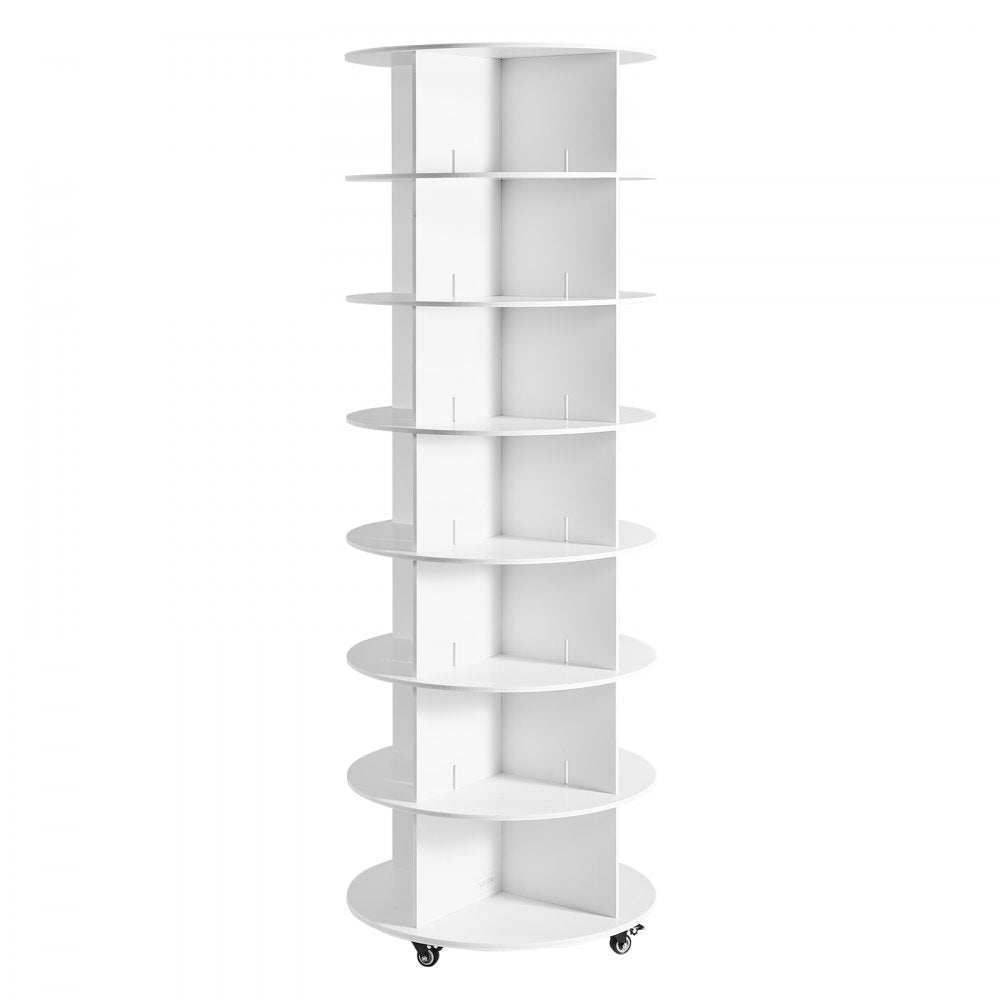 VEVOR 7 Tiers Rotating Shoe Rack Tower with Wheels, Movable 360° Spinning Carousel Display, Lazy Susan Organizer Closet Shelf for Living Room, Entryway, White