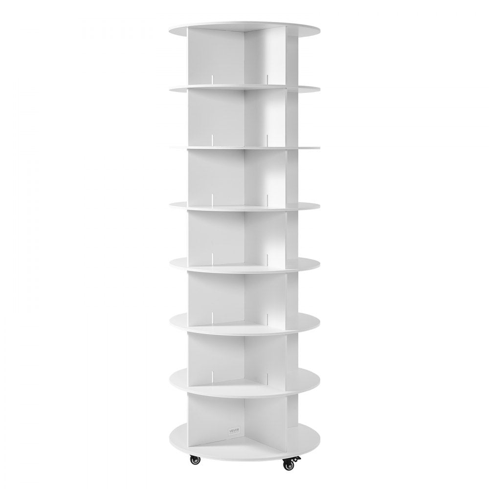 VEVOR 7 Tiers Rotating Shoe Rack Tower with Wheels, Movable 360° Spinning Carousel Display, Lazy Susan Organizer Closet Shelf for Living Room, Entryway, White