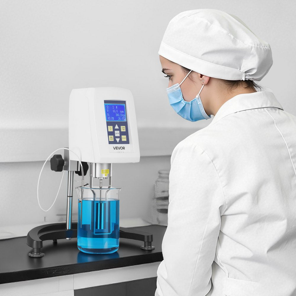 VEVOR Digital Rotary Viscometer, 10-2,000,000 mPa.s(cP), ±2% Accuracy, 100-240V Digital Rotational Viscosity Meter with 4 Rotors and Temperature Probe, LCD Display, Lab Viscometer for Fluid Testing