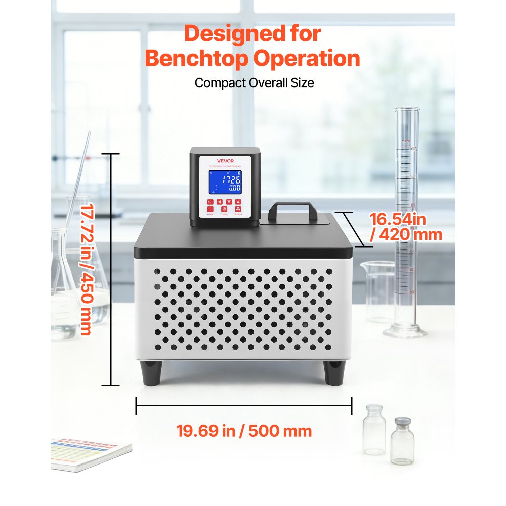 VEVOR Viscometer Water Bath, 23 to 212°F, 5.51" x 5.51" Tank, PID Temp Control, Thermostatic Water Circulating Bath with Internal and External Circulation, Fits Various Rotational Viscometers for Lab