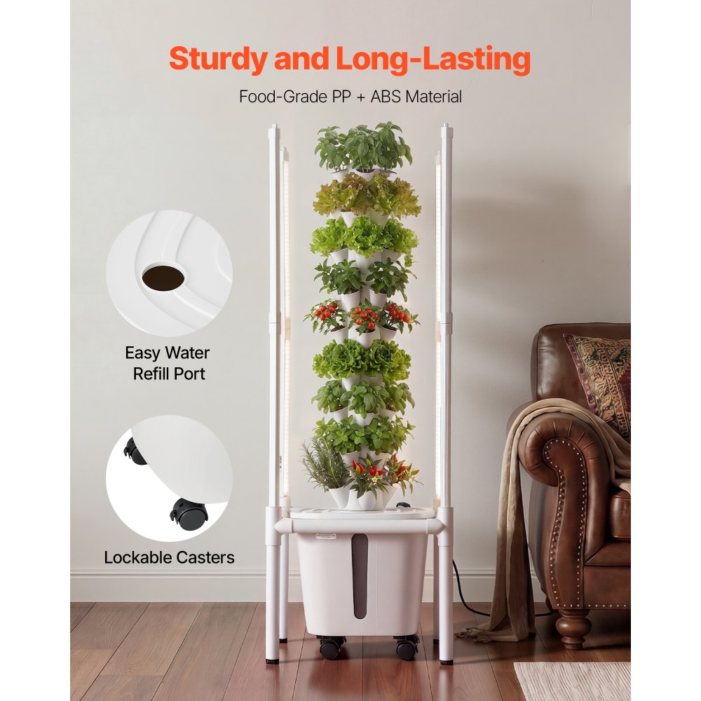 VEVOR Hydroponic Tower, 45 Pods 9 Tiers Hydroponics Growing System Kit with LED Grow Light, App Control & Casters, Vertical Home Garden with 20L Water Tank & Pump for Indoor Herbs, Fruits, Vegetables