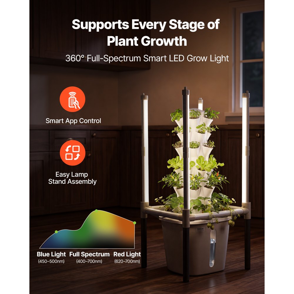 VEVOR Hydroponic Tower, 30 Pods 6 Tiers Hydroponics Growing System Kit with LED Grow Light & App Control, Vertical Home Garden with 20L Water Tank & Pump, Planter for Indoor Herbs, Fruits, Vegetables
