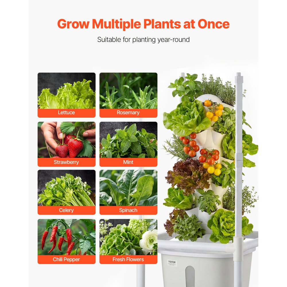 VEVOR Hydroponic Tower, 30 Pods 6 Tiers Hydroponics Growing System Kit with LED Grow Light & App Control, Vertical Home Garden with 20L Water Tank & Pump, Planter for Indoor Herbs, Fruits, Vegetables