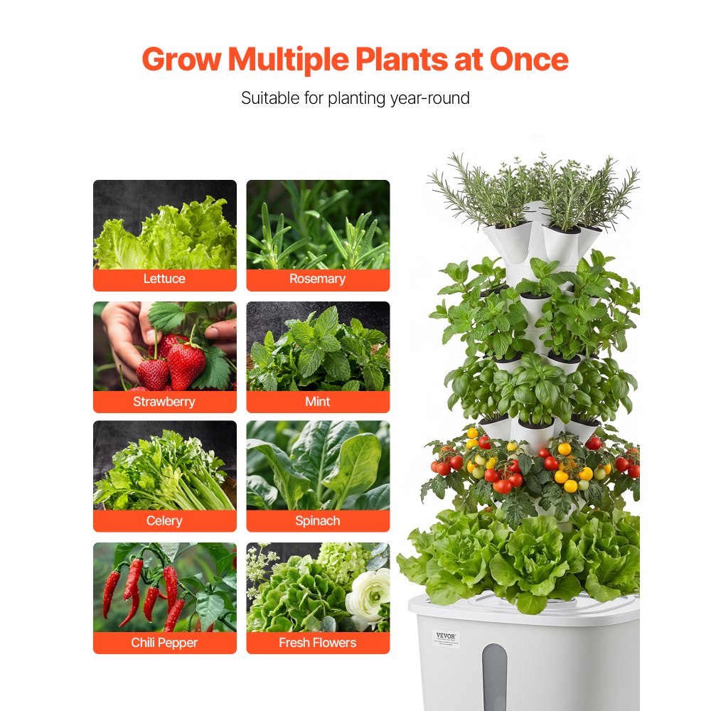 VEVOR Hydroponic Tower, 30 Pods 6 Tiers Hydroponics Growing System Kit with App Control, Vertical Home Garden with 20L Water Tank & Pump, Planter Germination Kit for Indoor Herbs, Fruits, Vegetables