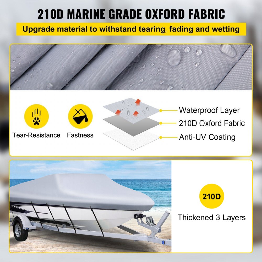 VEVOR Waterproof Boat Cover, 25'-28' Trailerable Boat Cover, Beam Width up to 118" v Hull Cover Heavy Duty 600D Marine Grade Polyester Mooring Cover for Fits V-Hull Boat with 5 Tightening Straps