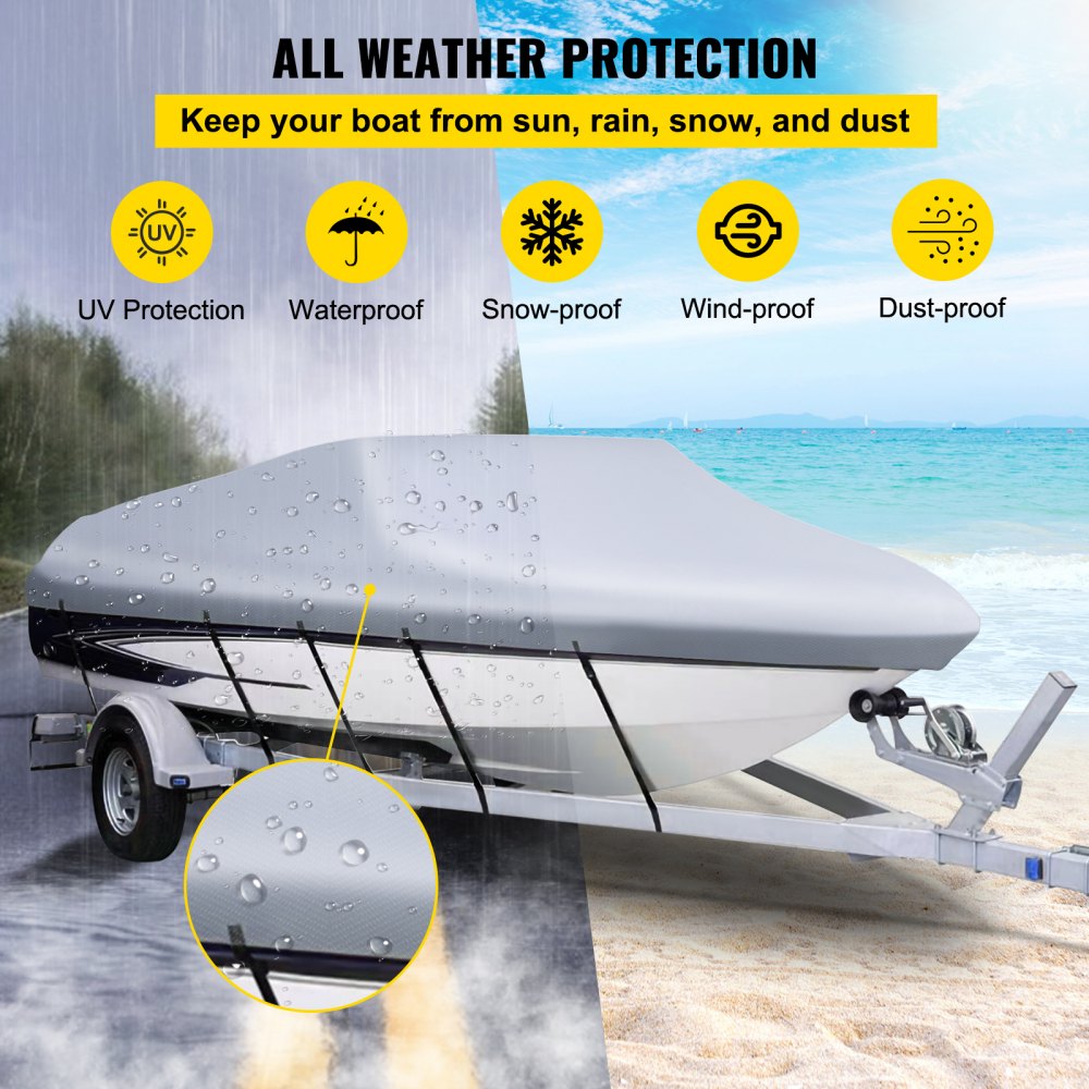 VEVOR Waterproof Boat Cover, 25'-28' Trailerable Boat Cover, Beam Width up to 118" v Hull Cover Heavy Duty 600D Marine Grade Polyester Mooring Cover for Fits V-Hull Boat with 5 Tightening Straps