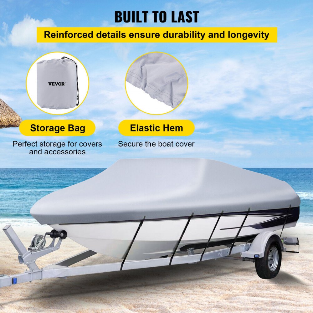 VEVOR Waterproof Boat Cover, 25'-28' Trailerable Boat Cover, Beam Width up to 118" v Hull Cover Heavy Duty 600D Marine Grade Polyester Mooring Cover for Fits V-Hull Boat with 5 Tightening Straps