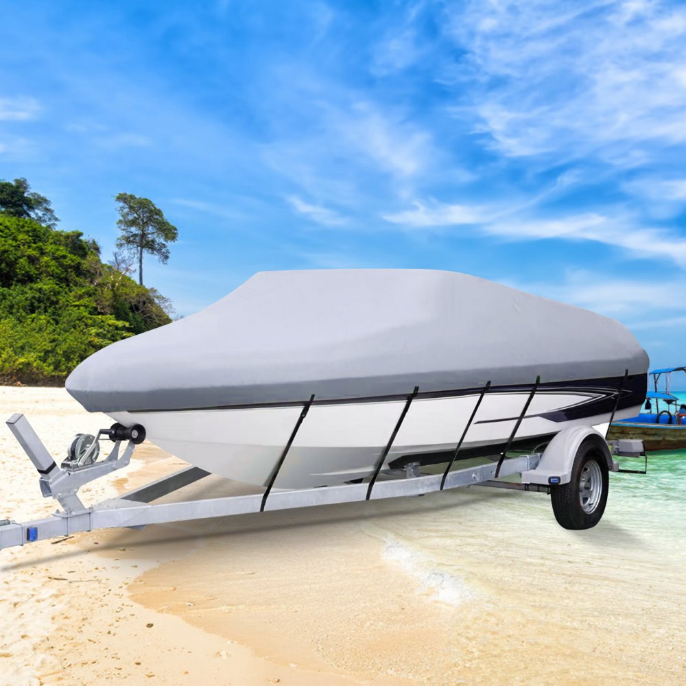 VEVOR Waterproof Boat Cover, 25'-28' Trailerable Boat Cover, Beam Width up to 118" v Hull Cover Heavy Duty 600D Marine Grade Polyester Mooring Cover for Fits V-Hull Boat with 5 Tightening Straps