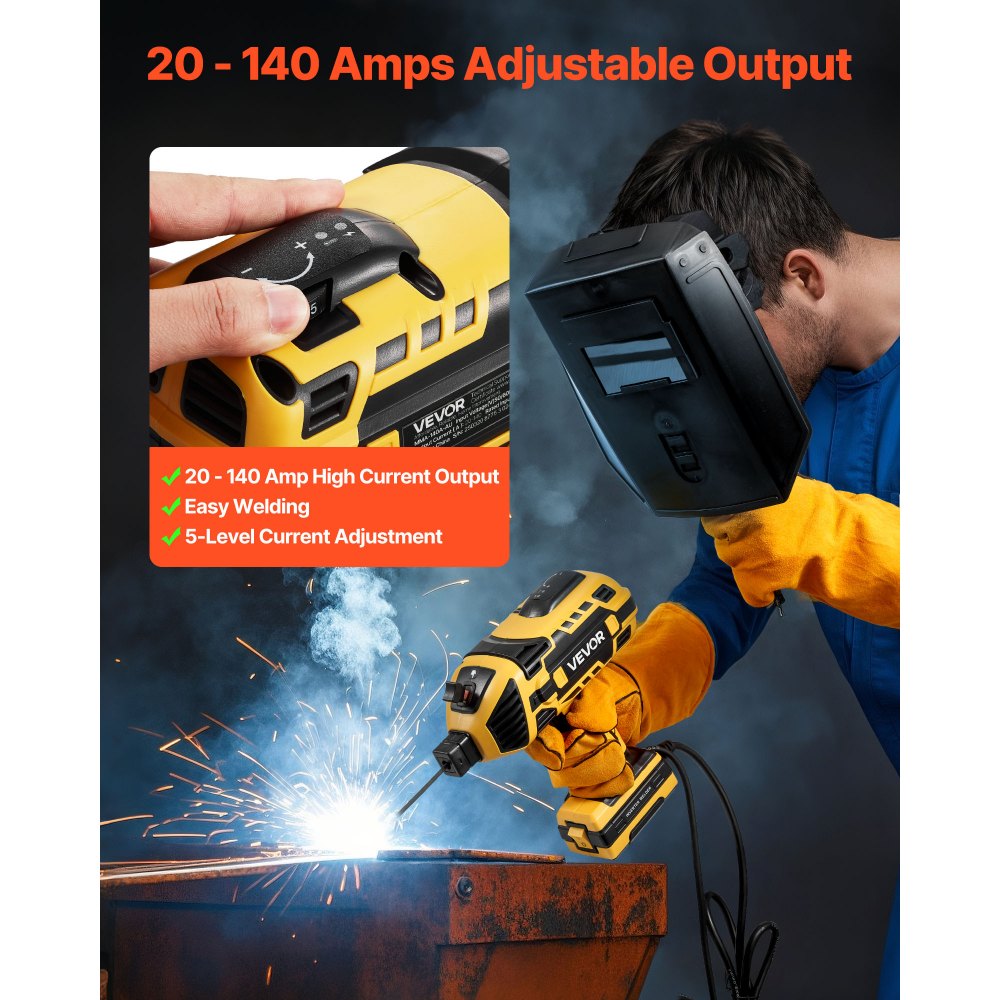 VEVOR Portable Handheld Welding Machine, 20-140A Portable ARC Welder with 5-Level Current Adjustment & IGBT Inverter, 110V Handheld Stick Welder with Hot Start Function Fit for 1/16"-1/8" Welding Rods