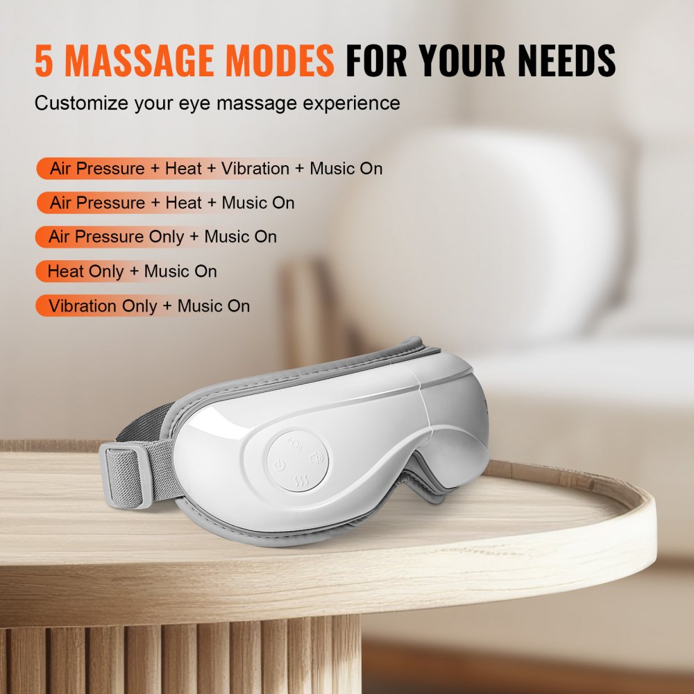 VEVOR Eye Massager with Heat, Heated Eye Massage Mask with 5 Modes and Bluetooth Music, 180° Foldable Eye Care Massager for Migraines, Eye Strain, Dark Circles, Ideal Gift for Mom/Dad, White