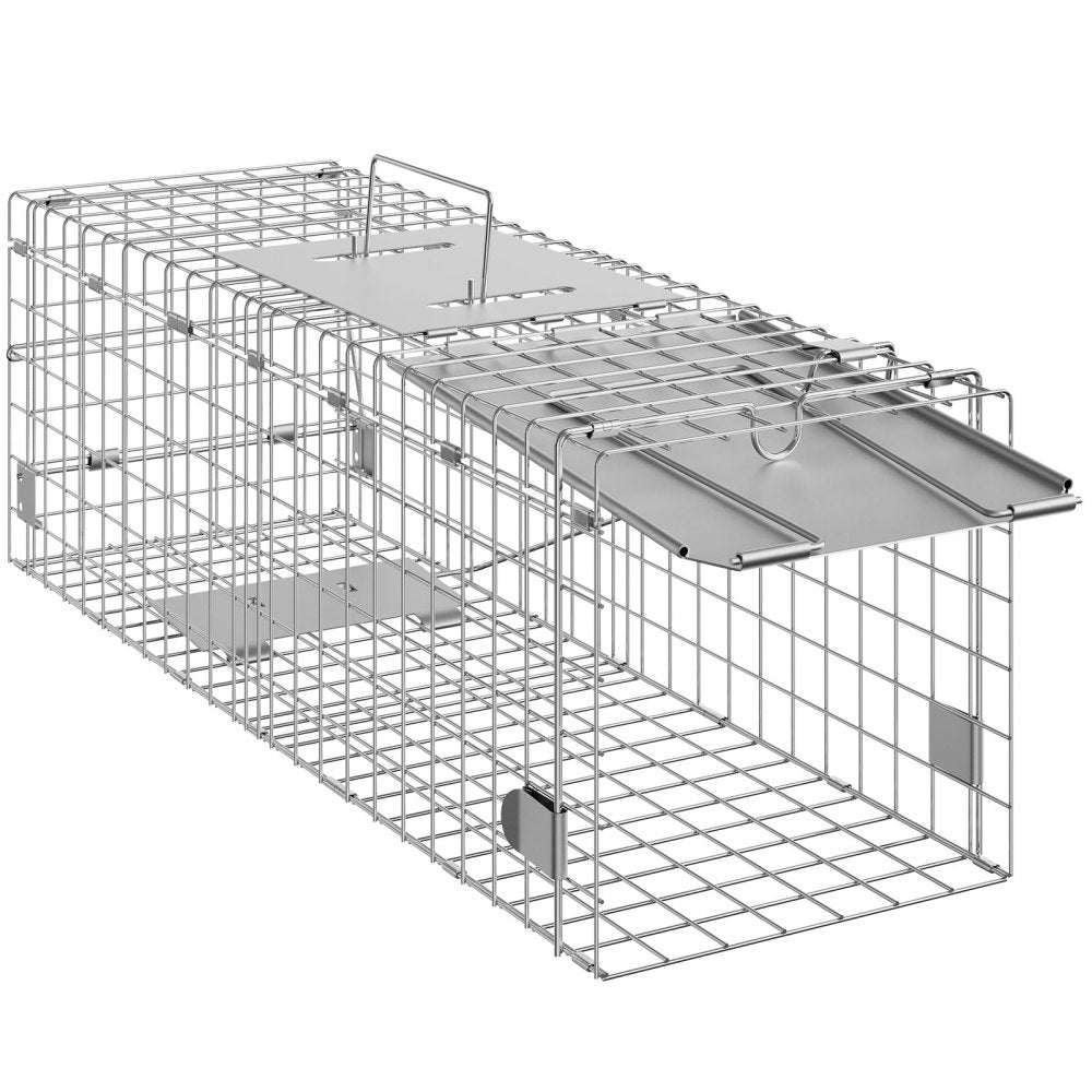 VEVOR Live Animal Cage Trap, 24" x 8" x 8" Humane Cat Trap Galvanized Iron, Folding Animal Trap with Handle for Rabbits, Stray Cats, Squirrels, Raccoons, Groundhogs and Opossums
