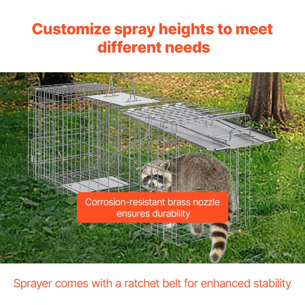 VEVOR Live Animal Cage Trap, 31" x 10" x 12" Humane Cat Trap Galvanized Iron, Folding Animal Trap with Handle for Rabbits, Stray Cats, Squirrels, Raccoons, Groundhogs and Opossums