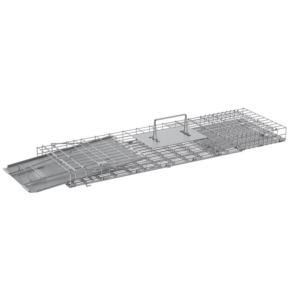 VEVOR Live Animal Cage Trap, 31" x 10" x 12" Humane Cat Trap Galvanized Iron, Folding Animal Trap with Handle for Rabbits, Stray Cats, Squirrels, Raccoons, Groundhogs and Opossums