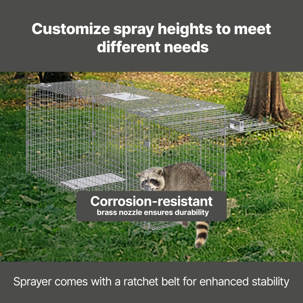 VEVOR Live Animal Cage Trap, 42" x 16" x 18" Humane Cat Trap Galvanized Iron, Folding Animal Trap with Handle for Stray Dogs, Armadillos, Raccoons, Marmots, Foxes