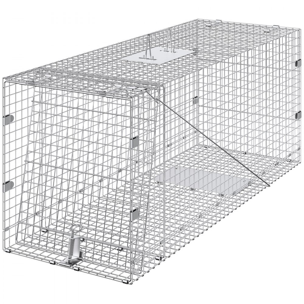 VEVOR Humane Live Animal Trap, Dimensions 50" x 20" x 26", Crafted from Galvanized Iron, Collapsible Design with Carrying Handle for Capturing Stray Dogs, Armadillos, Raccoons, Marmots, and Foxes