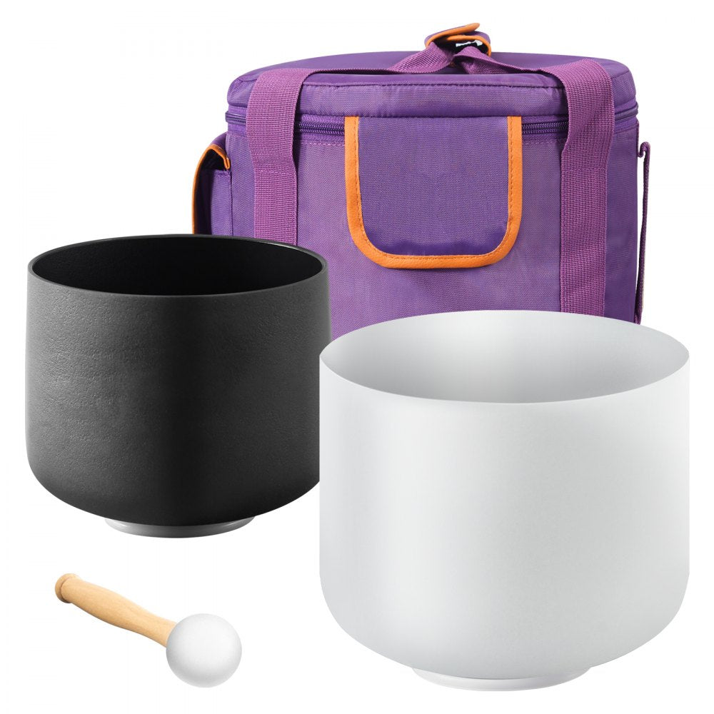 VEVOR 2PCS Crystal Singing Bowls, 8-inch and 10-inch A & F Note Singing Bowls, Frosted Quartz Singing Bowl with 10" Carrying Bag, 1 Rubber Mallet and 2 O-Rings, Ideal for Meditation Yoga Sound Healing