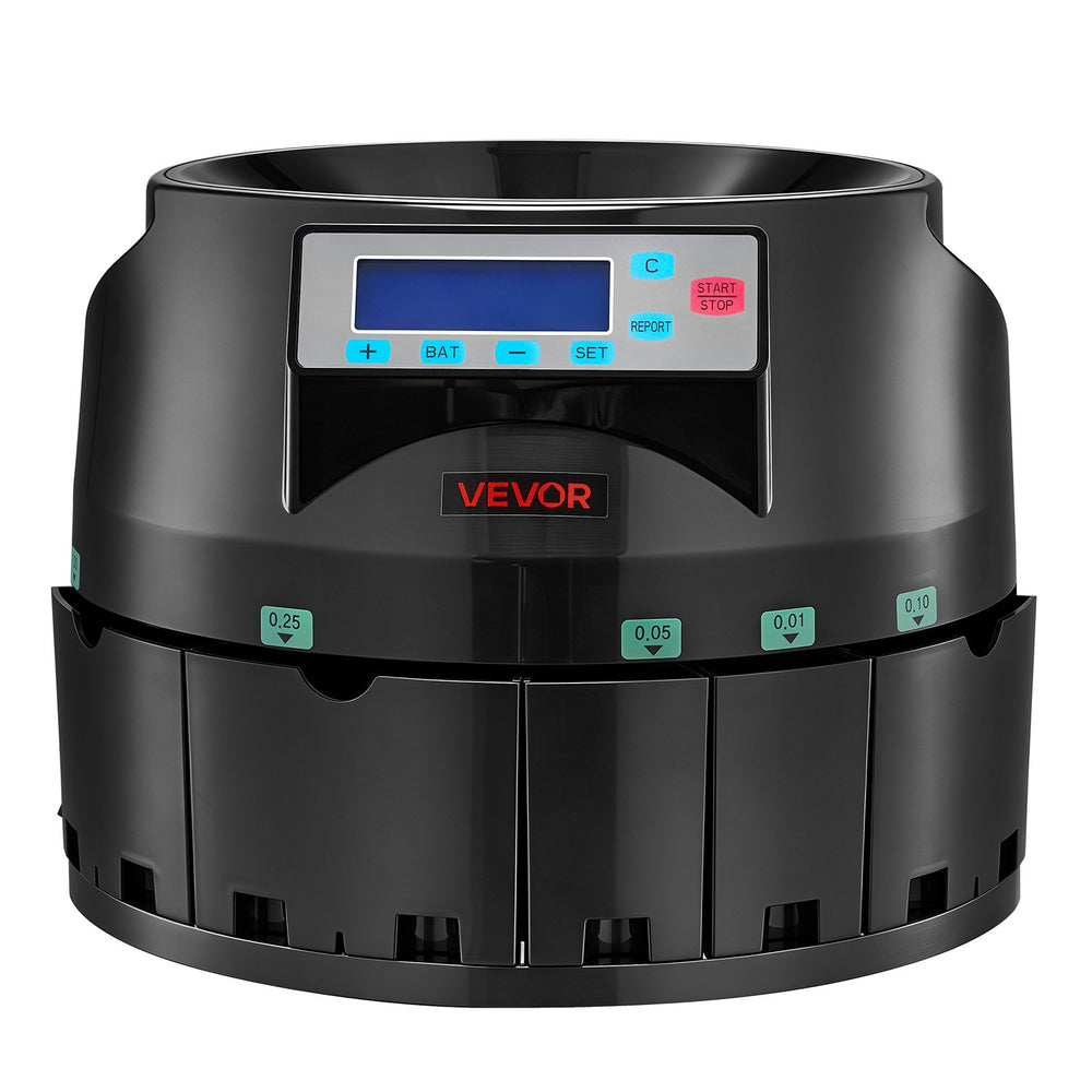 VEVOR Coin Counter Machine, 5 Denominations, Accurate Coin Sorter Machine, Sorts Up to 225 Coins Per Minute, USD Change Counter with LCD Display, Smooth Operation, Batch Feature, Holds 1500 Coins