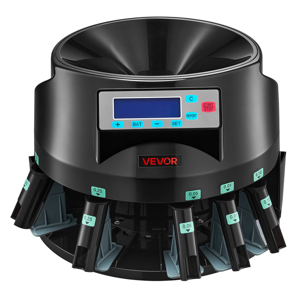 VEVOR Coin Counter Machine, 5 Denominations, Accurate Coin Sorter Machine, Sorts Up to 225 Coins Per Minute, USD Change Counter with LCD Display, Smooth Operation, Batch Feature, Holds 1500 Coins