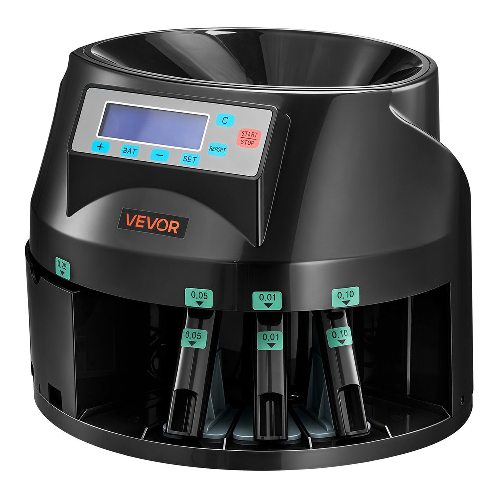 VEVOR Coin Counter Machine, 5 Denominations, Accurate Coin Sorter Machine, Sorts Up to 225 Coins Per Minute, USD Change Counter with LCD Display, Smooth Operation, Batch Feature, Holds 1500 Coins