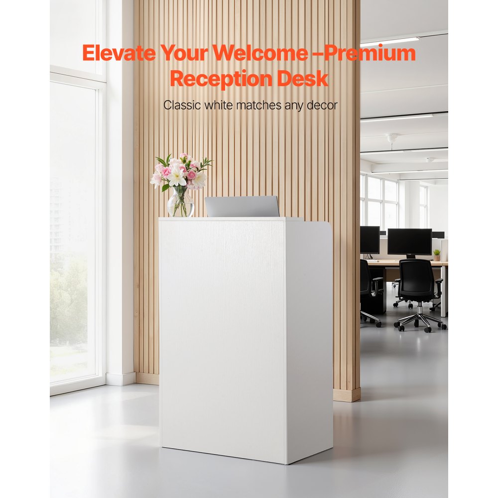 VEVOR Reception Desk, 23.6 inch Rectangular Front Counter Table, Modern Office Reception Desk with Drawer, Small Minimalist Retail Counter Table for Checkout, Lobby, Beauty Salon and Office, White
