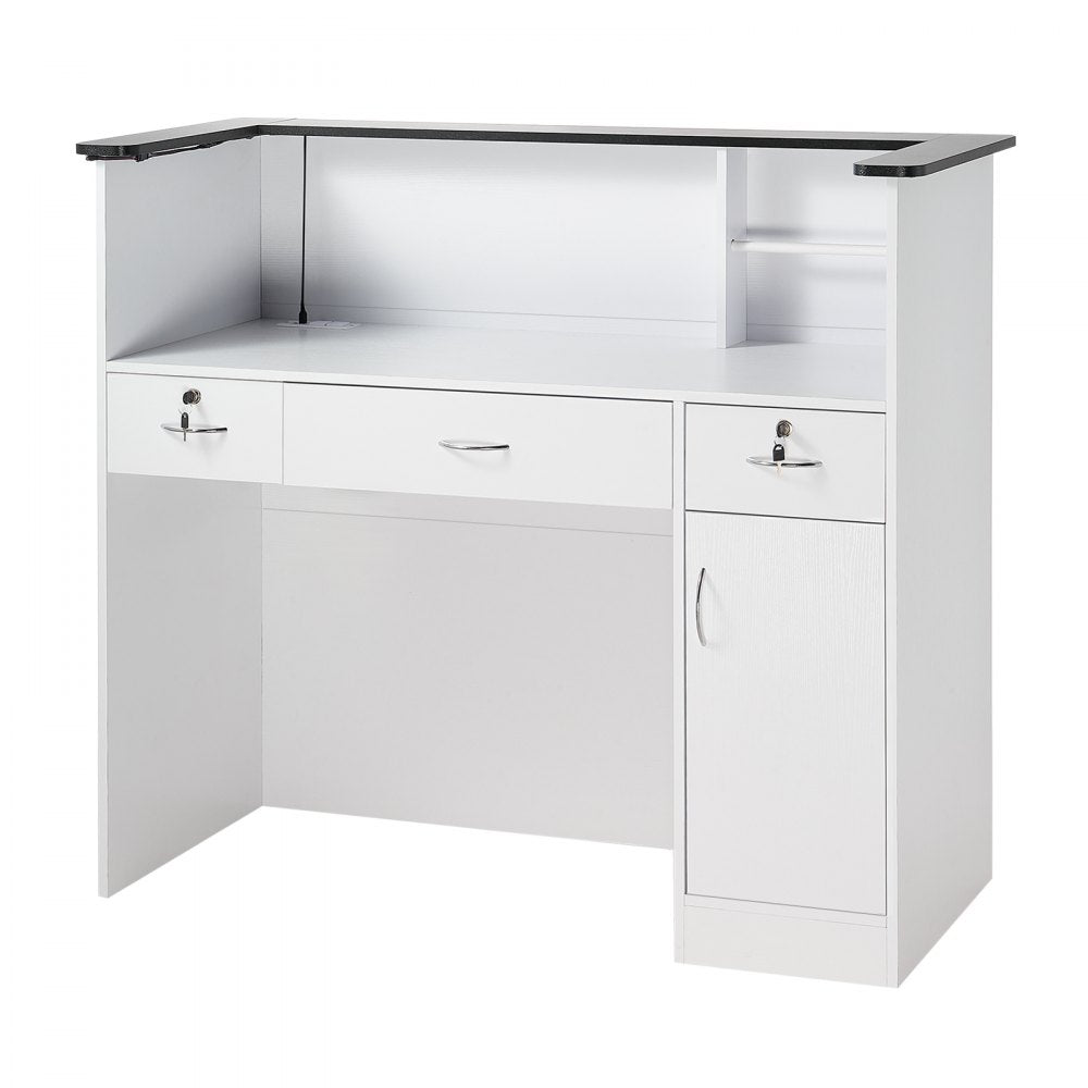 VEVOR Reception Desk, 50 inch Rectangular Front Counter Table, Modern Office Reception Desk with Light Strip, 3 Drawers & Storage Cabinets, Retail Counter Table for Checkout, Lobby, Salon, Office