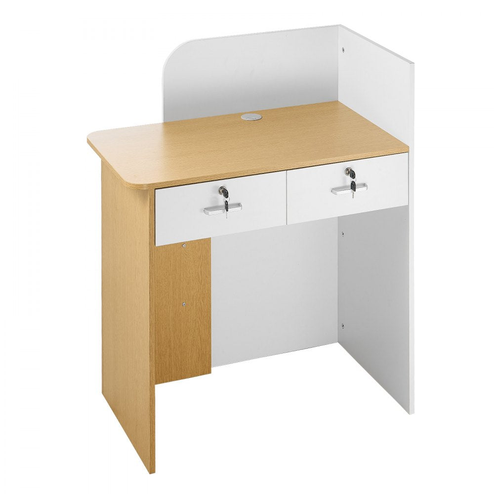 VEVOR Reception Desk, 31.5 inch Rectangular Front Counter Table, Modern Office Reception Desk with LED Light, 2 Drawers & Power Outlets, Retail Counter Table for Checkout, Lobby, Beauty Salon, Office