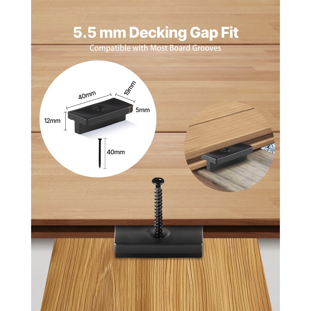 VEVOR 500PCS Hidden Deck Fasteners for Composite Decking Board, Universal Composite Clips & Plastic Hidden Fasteners with Metal Screws,Polypropylene PP Clips Works with 0.22 inch Gaps, Black