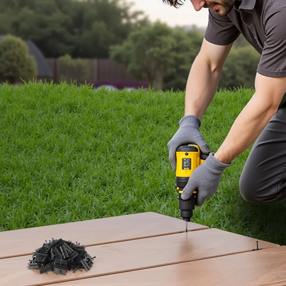 VEVOR 500PCS Hidden Deck Fasteners for Composite Decking Board, Universal Composite Clips & Plastic Hidden Fasteners with Metal Screws,Polypropylene PP Clips Works with 0.22 inch Gaps, Black