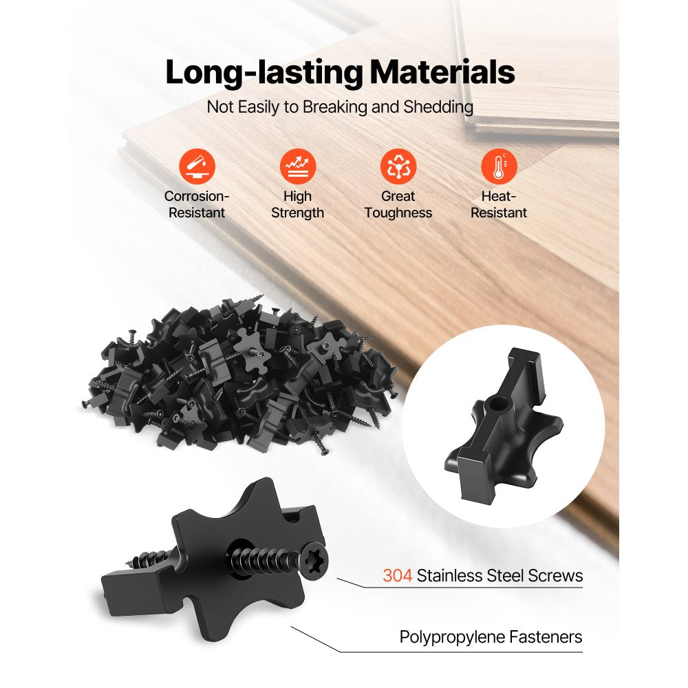 VEVOR 90PCS Hidden Deck Fasteners for Composite Decking Board, Universal Composite T Clips & Plastic Hidden Fasteners with Metal Screws,Polypropylene PP Clips Works with 0.26 inch Gaps, Black