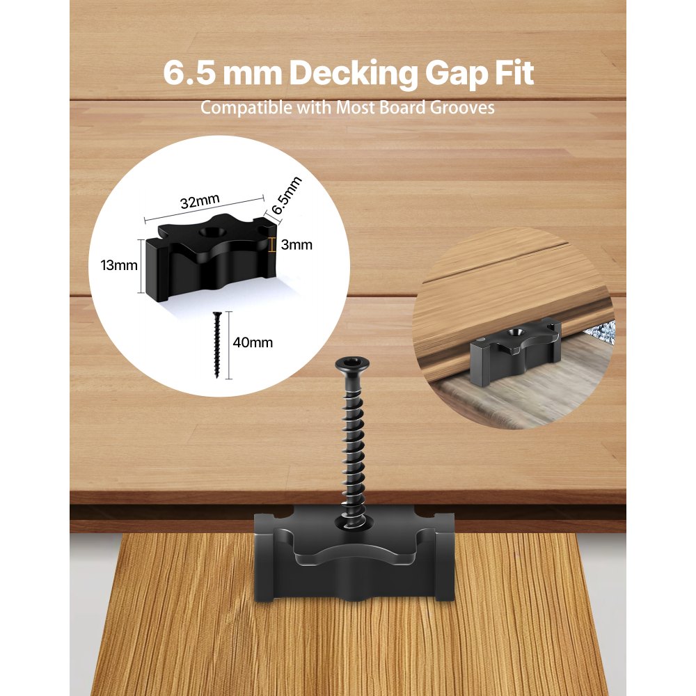 VEVOR 90PCS Hidden Deck Fasteners for Composite Decking Board, Universal Composite T Clips & Plastic Hidden Fasteners with Metal Screws,Polypropylene PP Clips Works with 0.26 inch Gaps, Black