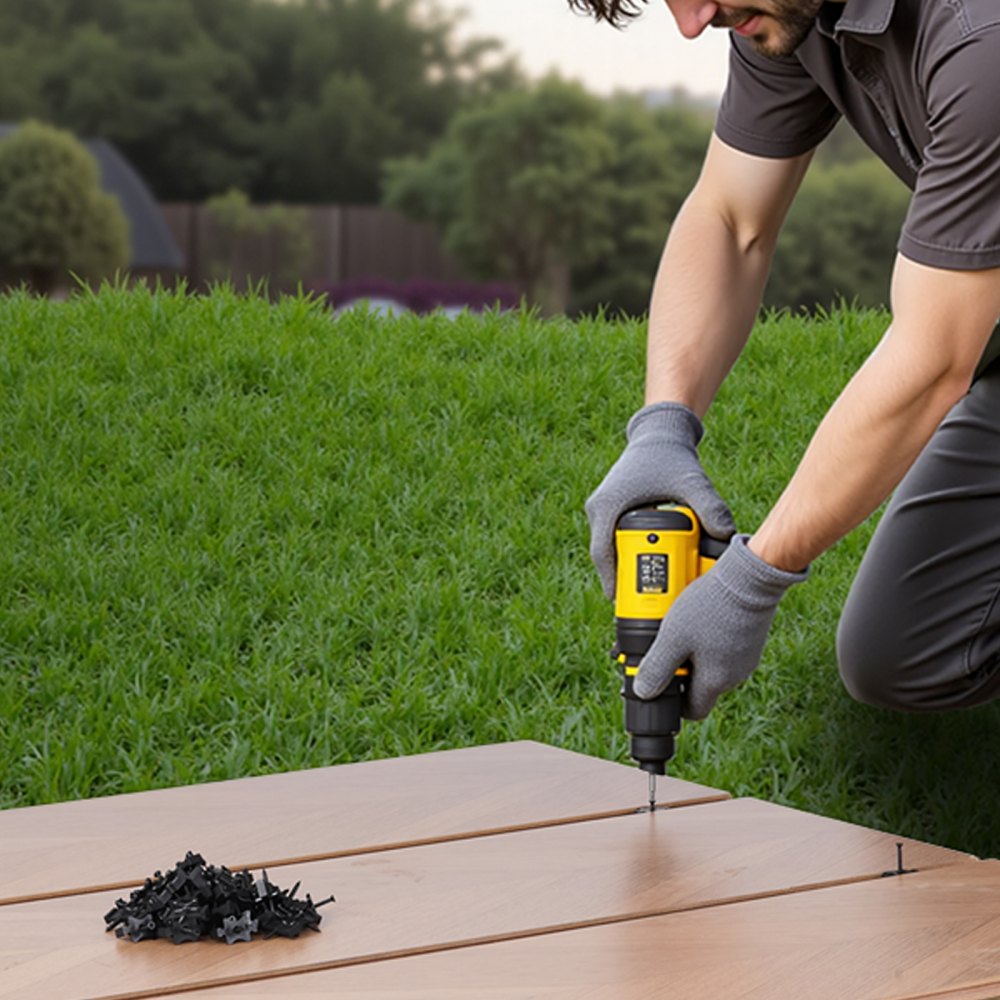 VEVOR 90PCS Hidden Deck Fasteners for Composite Decking Board, Universal Composite T Clips & Plastic Hidden Fasteners with Metal Screws,Polypropylene PP Clips Works with 0.26 inch Gaps, Black