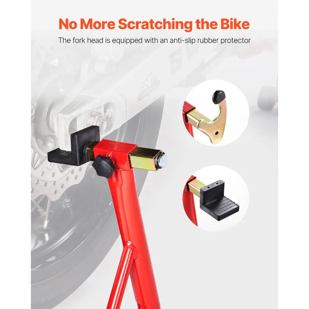 VEVOR Motorcycle Rear Wheel Stand, 850 LBS Load Capacity Heavy Duty Rear Wheel Stand with U + L Fork Swingarm Spool, Adjustabe Motorcycle Lift Jack Stand, for Suzuki Yamaha Honda Kawasaki, Red