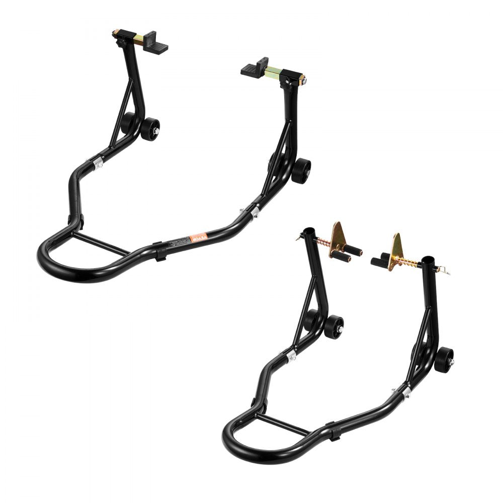 VEVOR Motorcycle Stand Lift, 1100lbs Capacity Front Rear Combo Stand Lift, Front Wheel Dual-Fork Stand, Rear U+L Fork Swingarm Spool Stand, for Most Yamaha Honda Kawasaki Suzuki Motorcycles, Black