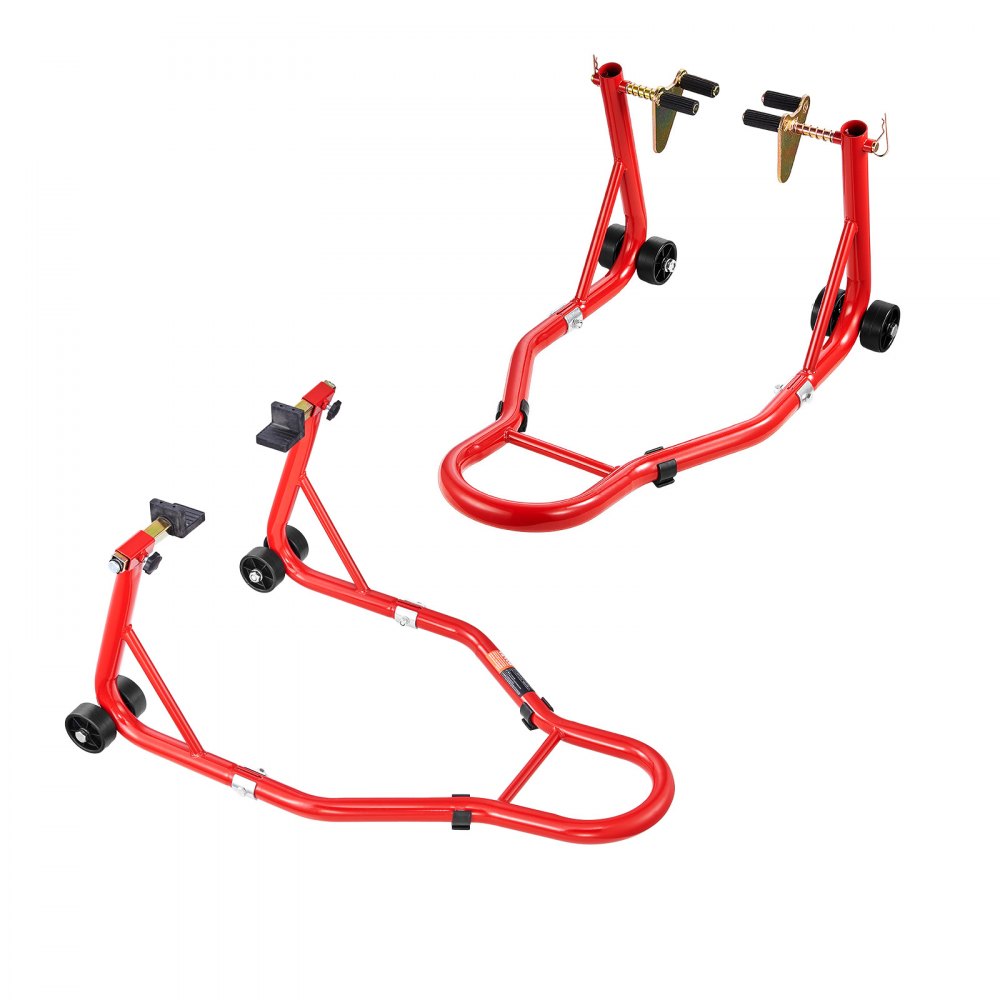 VEVOR Motorcycle Stand Lift, 850lbs Capacity Front Rear Combo Stand Lift, Front Wheel Dual-Fork Stand, Rear U+L Fork Swingarm Spool Stand, for Most Yamaha Honda Kawasaki Suzuki Motorcycles, Red