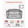 VEVOR Crab Trap, 2 Packs, 24.4x24.4x11.8 inch Heavy Duty Large Crab Pot Trap for Dungeness, Black PVC Coated Wire Mesh for Stealth, with Gauge, Red/White Float, 100ft Leaded Core Rope, and Gloves