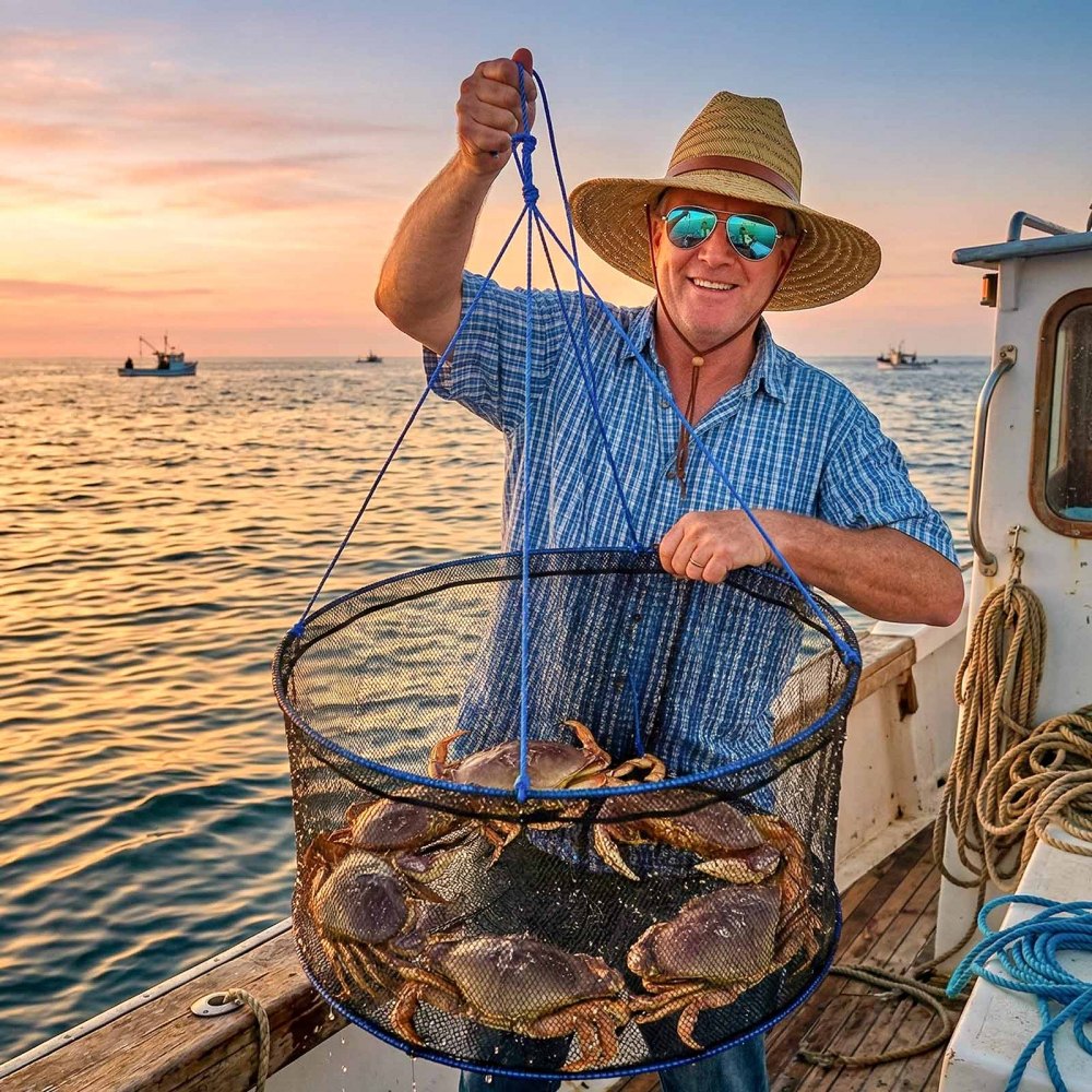 VEVOR Foldable Fishing Net, Landing Fishing Pier Nets, Portable Drop Net for Pulling up Fish, Durable and Fish-friendly, with Rope and Storage Bag, for Minnows, Crawfish, Shrimp, Crab
