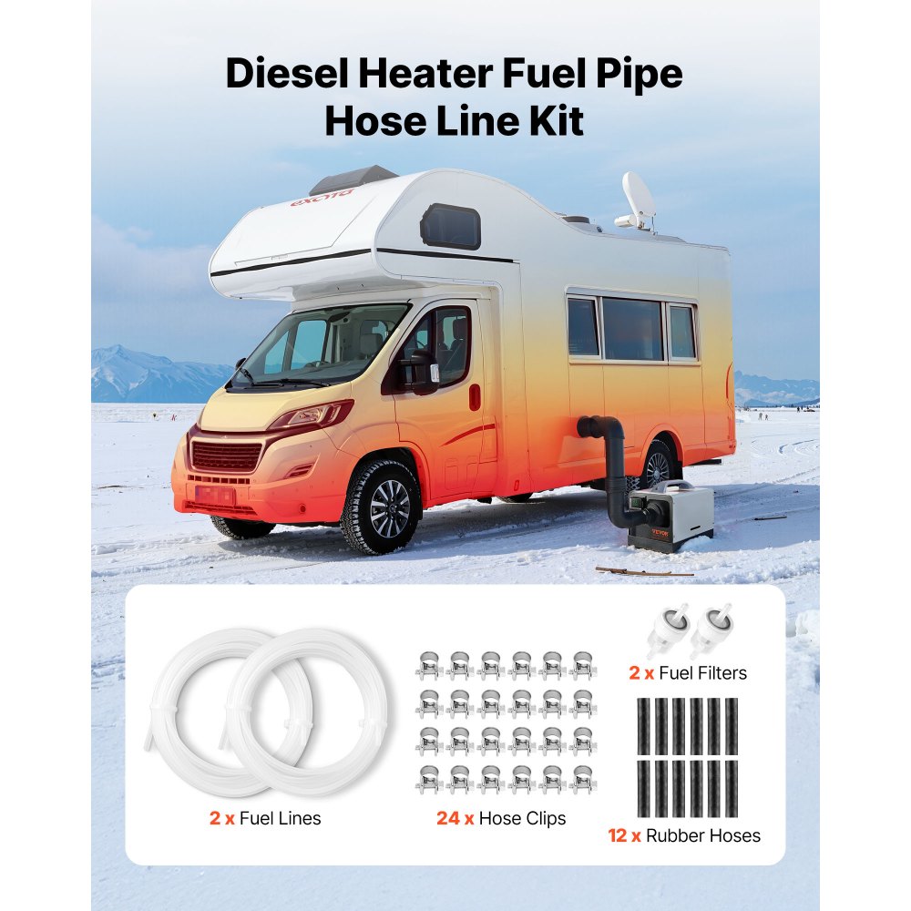 VEVOR Fuel Pipe Hose Line Kit, 196.9″ Diesel Heater Fuel Line Kit, Replaceable Parking Heater Fuels Lines Kits with Lines Filters Clips & Hoses, Tank Diesel Heater Accessories for 2KW 5KW 8KW Heaters